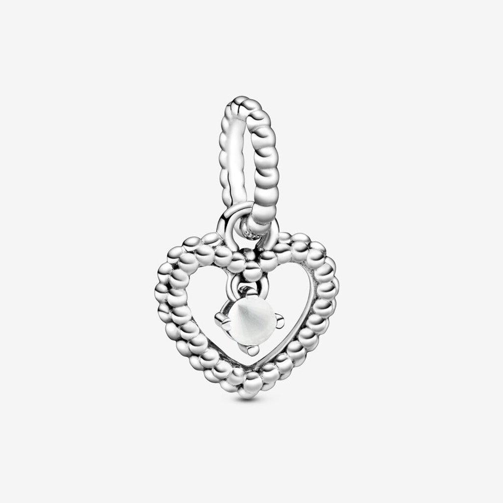 PANDORA  Milky White Beaded Heart Dangle Charm