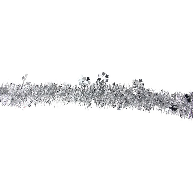 Unlit Silver And Shiny Snowflakes Tinsel Christmas Garland