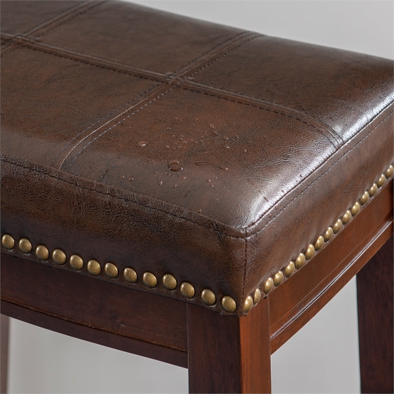 Pemberly Row 26 Transitional Wood/Faux Leather Counter Stool in Dark Brown