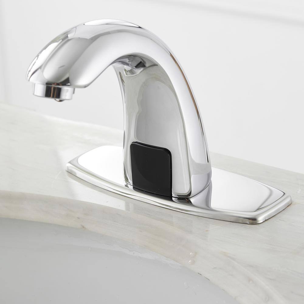 BWE Automatic Sensor Touchless Bathroom Sink Faucet With Deck Plate  Pop Up Drain In Polished Chrome A-918103-C