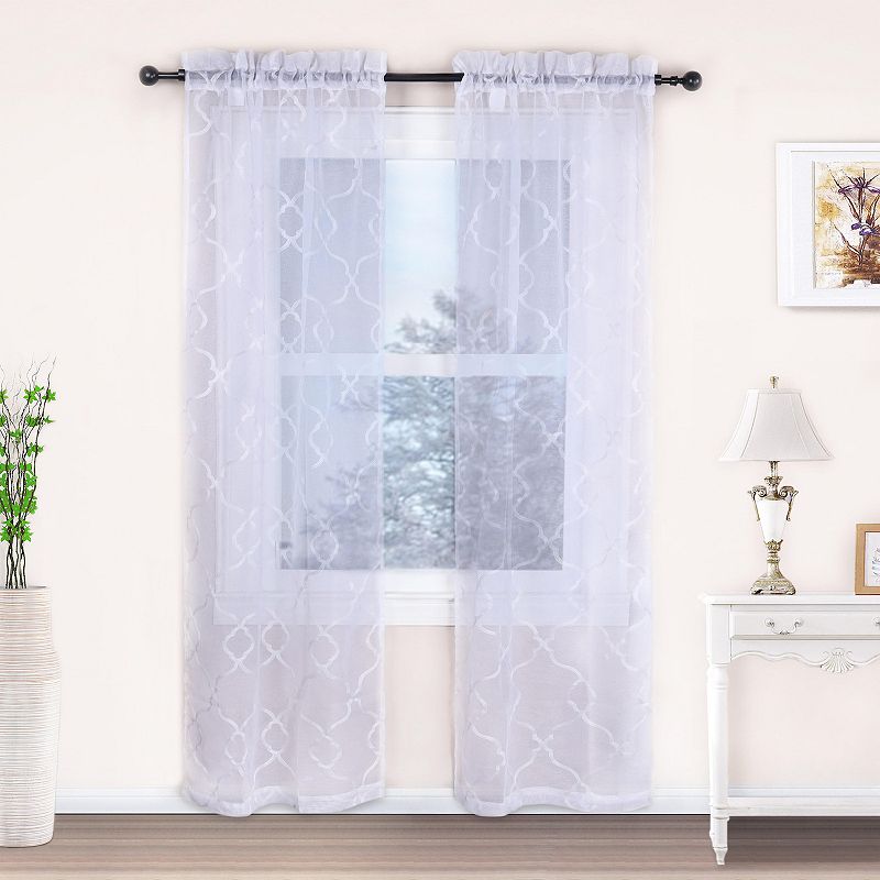 Superior Lattice Set of 2 Sheer Window Curtain Panels