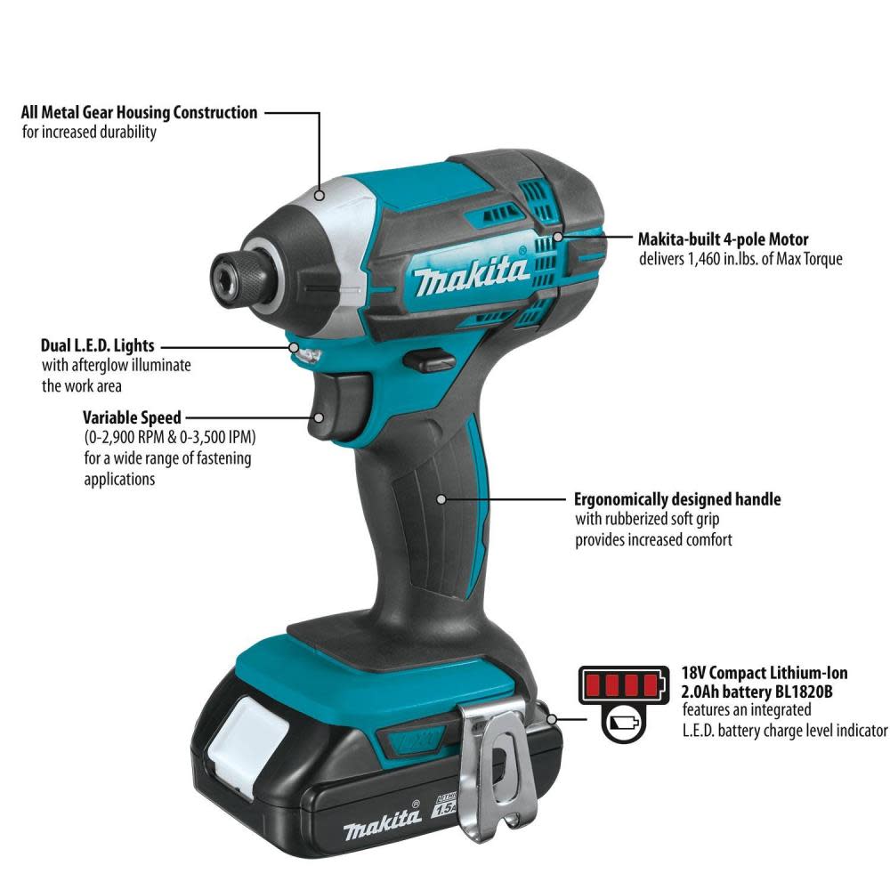 Makita 18V LXT? Lithium-Ion Compact Cordless Impact Driver Kit (1.5Ah) ;