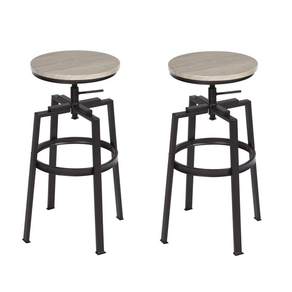 Wateday 29.50 in. Oak Backless Metal Frame Stool Height 28 in. Bar Stool with Wood Seat (Set of 2) YJ-YUKI9596293