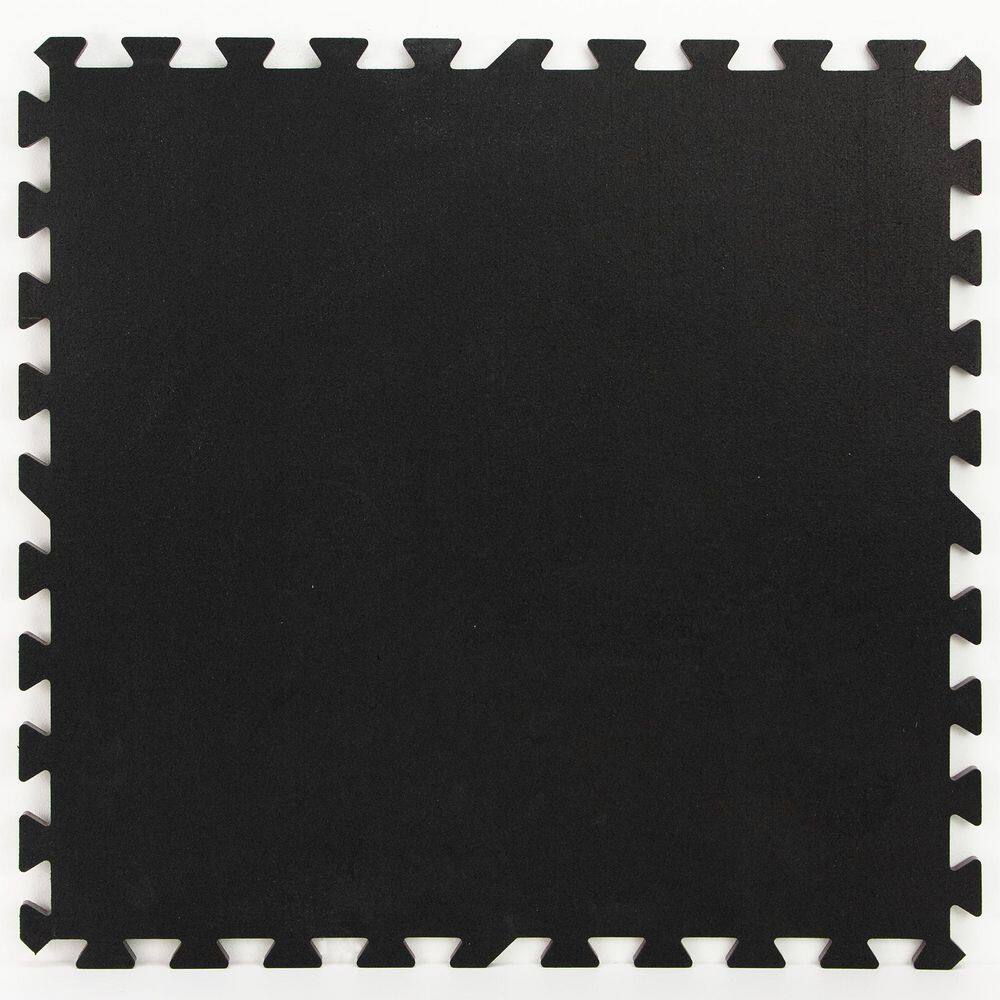 FloorPops Obsidian Black 24 in. W x 24 in. L x 0.47 in. Thick Rubber Interlocking Exercise Floor Tiles (4 tilescase) FPR4270