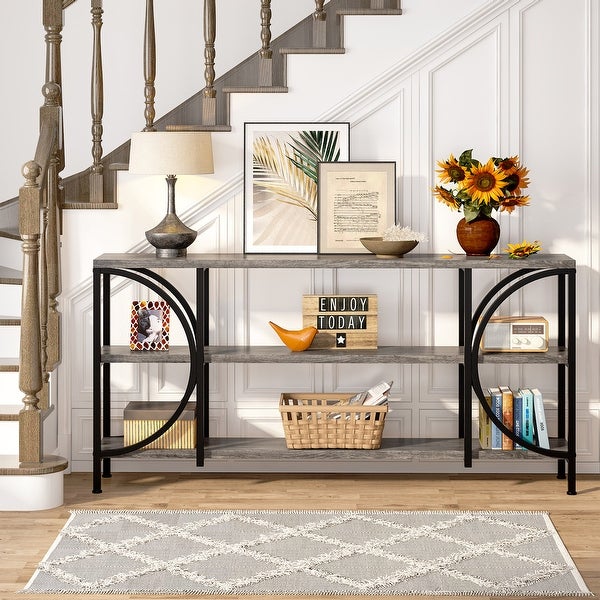 3 Tier Narrow Console Table with Storage Shelves， Industrial Entryway Table Behind Sofa Couch for Living Room