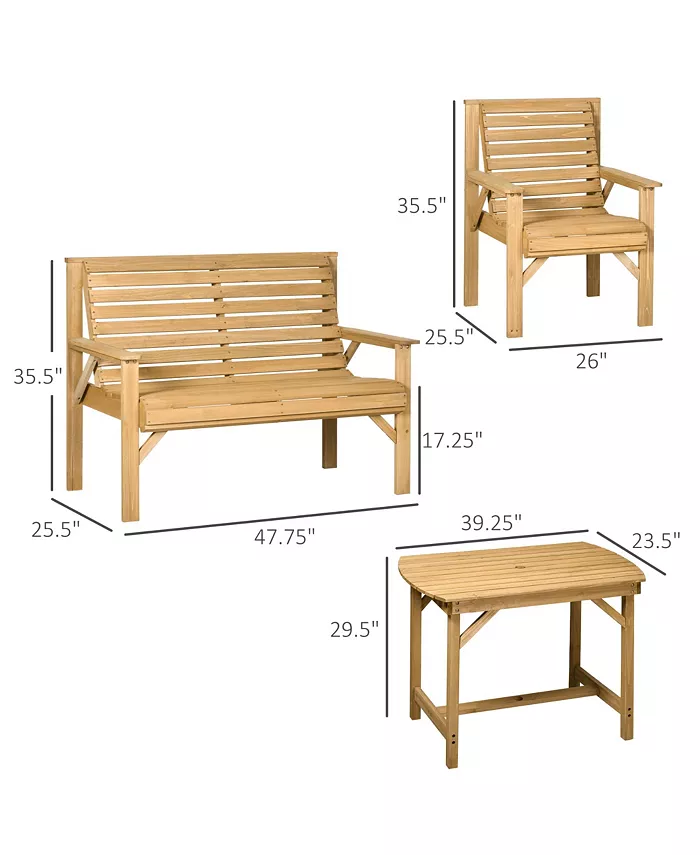 Outsunny 5 Piece Patio Furniture 6 Seat Outdoor Dining Set Natural Wood Dinner Table 2 Chairs Loveseats with Armrests and Umbrella Hole Conversation Set for Backyard Pool Porch Light Brown