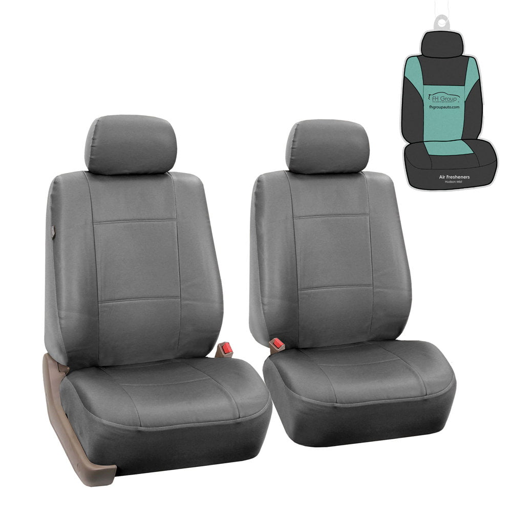 FH Group AFPU002SDGRAY102 Gray PU Leather Front Set Car Seat Cover with Air Freshener