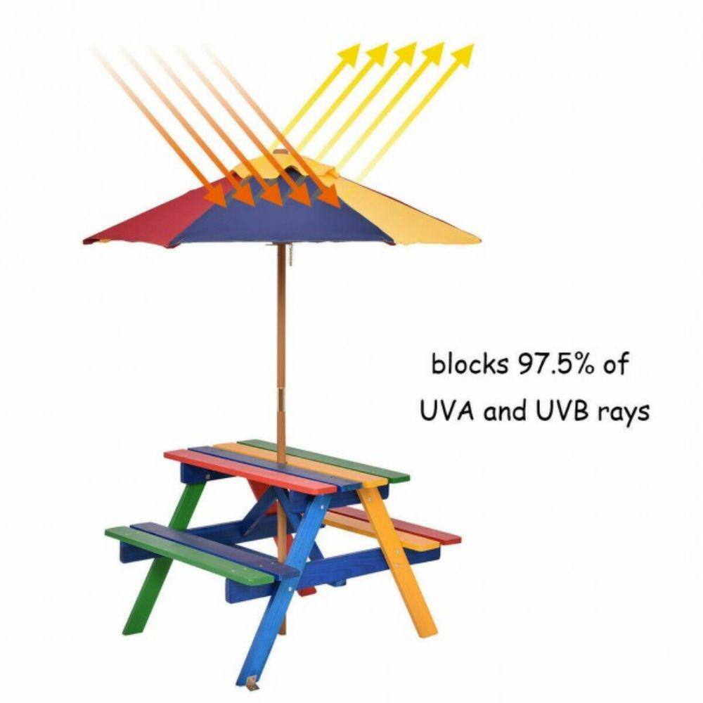 ANGELES HOME Rectangle Wood Outdoor Picnic Table with Umbrella 8CK70-OP481