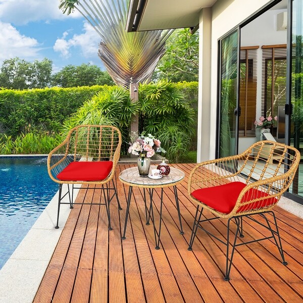 3 PCS Patio Bistro Set Rattan Conversation Set with Round Coffee Table