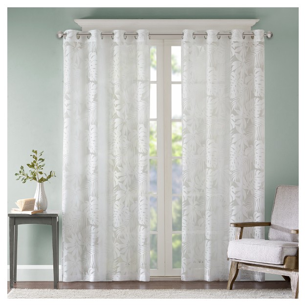 Maui Palm Leaf Burnout Window Sheer White