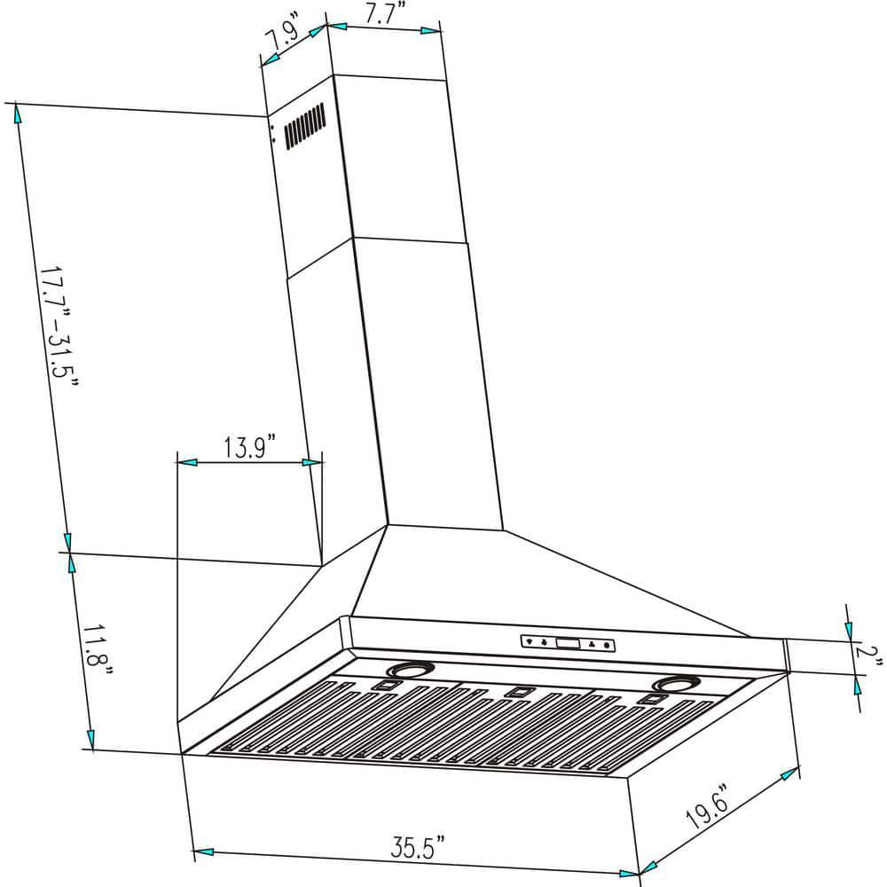 Empava 36 in 380 CFM Convertible Wall Mount Range Hood in Stainless Steel with LED Lighting and Permanent Filters