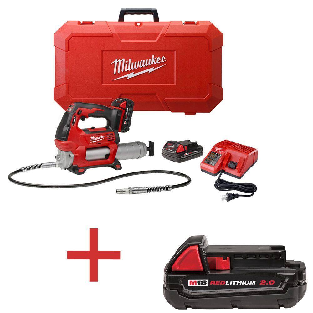 MW M18 18V Lithium-Ion Cordless 2-Speed Grease Gun 2 Battery Kit with M18 2.0 Ah Compact Battery 2646-22CT-48-11-1820