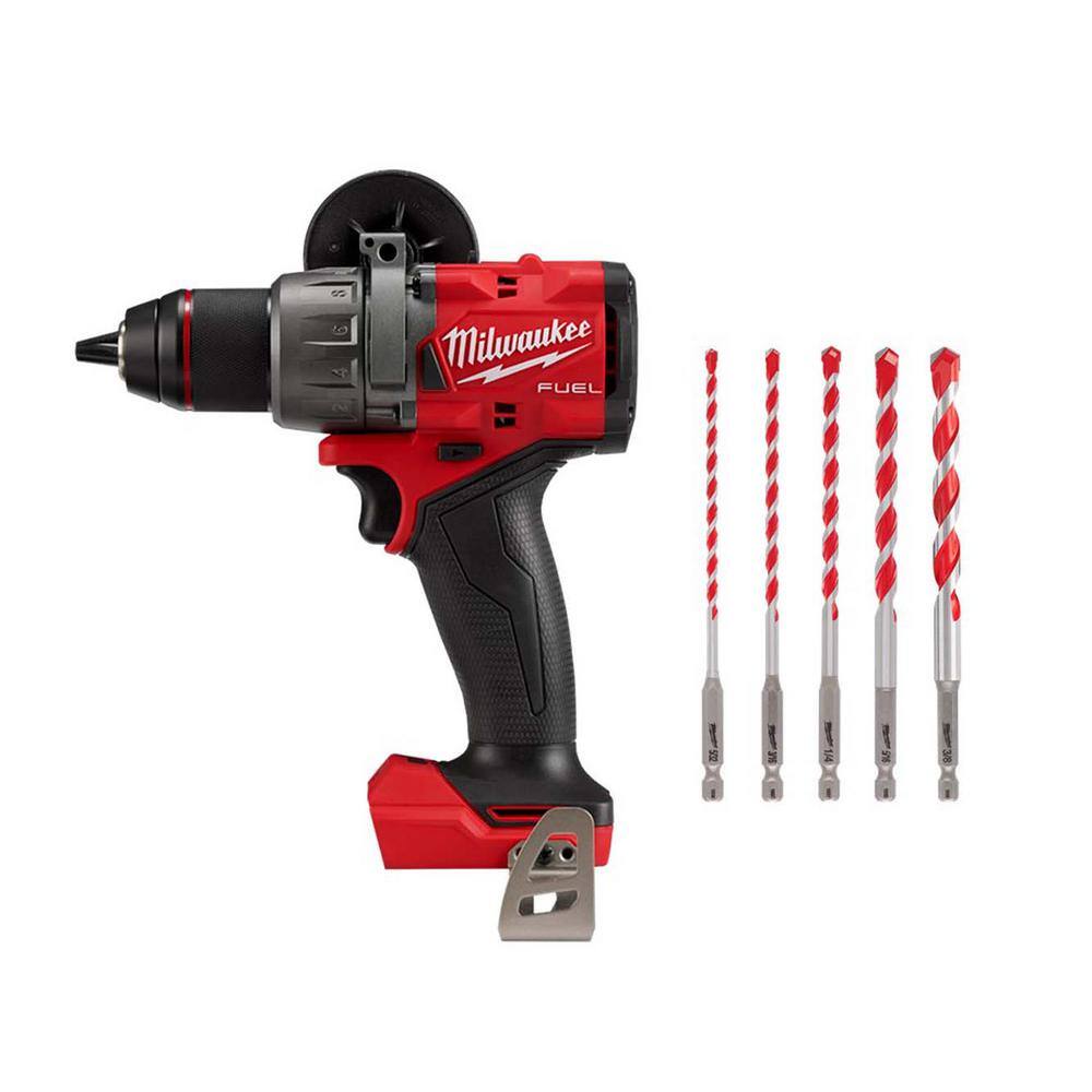 MW M18 FUEL 18V Lithium-Ion Brushless Cordless Hammer Drill (Tool-Only) WSHOCKWAVE Carbide Hammer Drill Bit Set (5-Piece) 2904-20-48-20-9051