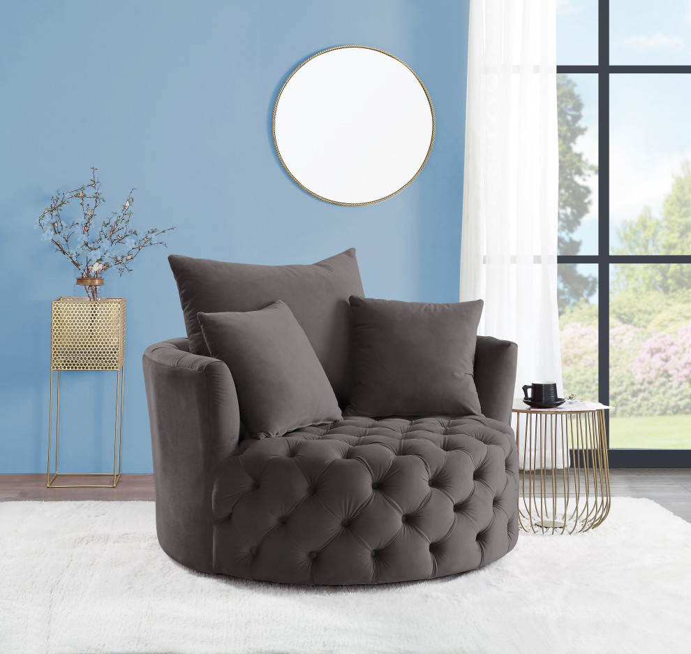 ACME Zunyas Accent Chair With Swivel  Gray Velvet   Transitional   Armchairs And Accent Chairs   by Homesquare  Houzz