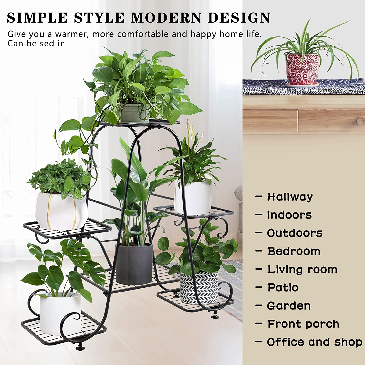 6 Tier Metal Plant Stand,Indoor Outdoor Multiple Tall Corner Flower Pot Holder Stands,Shelf Rack Wrought Iron Tiered Planter Shelves for Patio,Living Room, Garden, Balcony