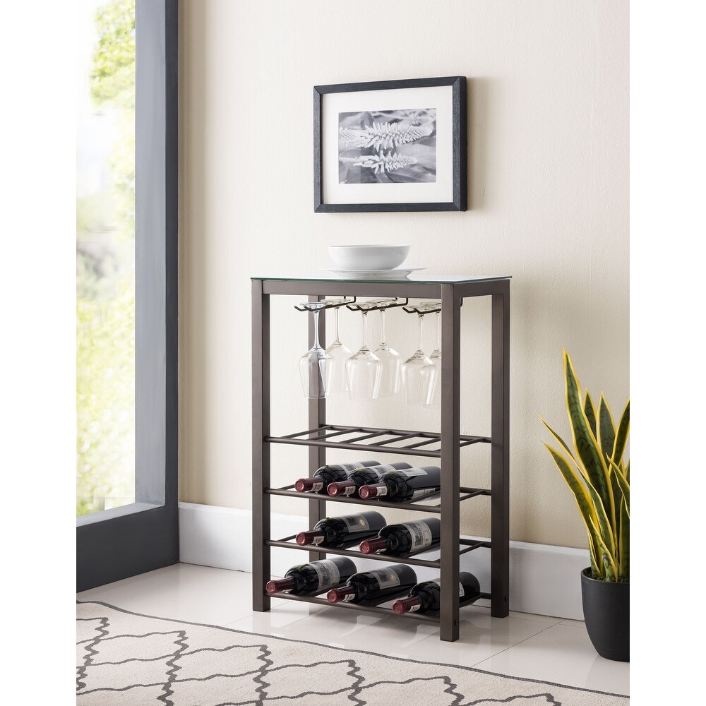 Wine Rack Storage Table   Hold 20 Bottles with Glasses Holder