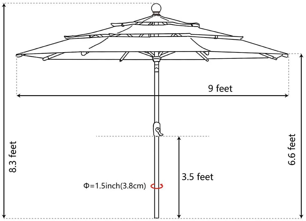 EliteShade 9Ft 3 Tiers Market Umbrella Patio Umbrella Outdoor Table Umbrella with Ventilation and 5 Years Non-Fading Top （Burgundy)