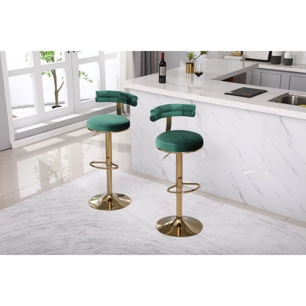 2PCS Bar Stools with Backrest and Footrest， Dining Chairs， Velvet Pub Chairs， Adjustable Height Classic Bar Chairs