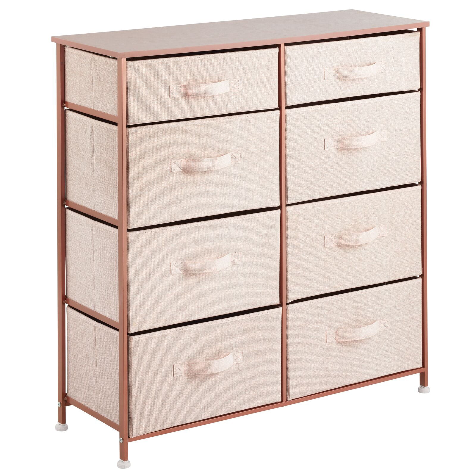 mDesign Tall Steel Frame/Wood Top Storage Dresser Furniture Unit with 8 Slim Removable Fabric Drawers, Large Bureau Organizer for Bedroom, Living Room, Closet - Lido Collection, Light Pink/Rose Gold