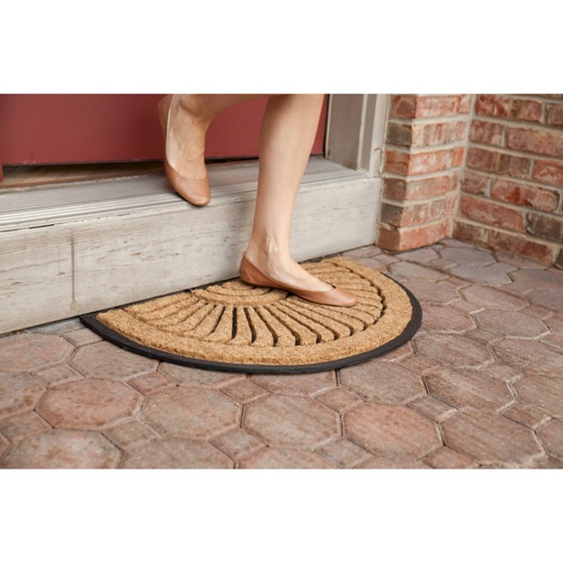 X 2 x27 5 quot Shell Half circle Indoor outdoor Recycled Rubber coir Doormat Natural black Entryways