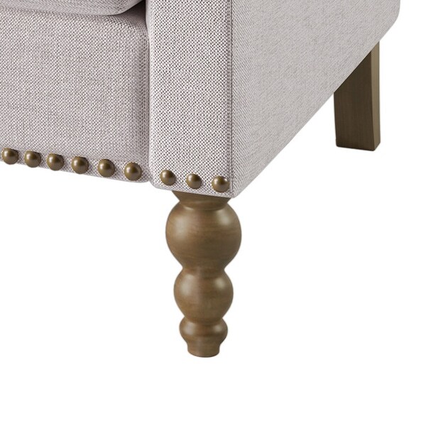 Classic Linen Armchair Accent Chair w/Bronze Nailhead Trim Wooden Legs