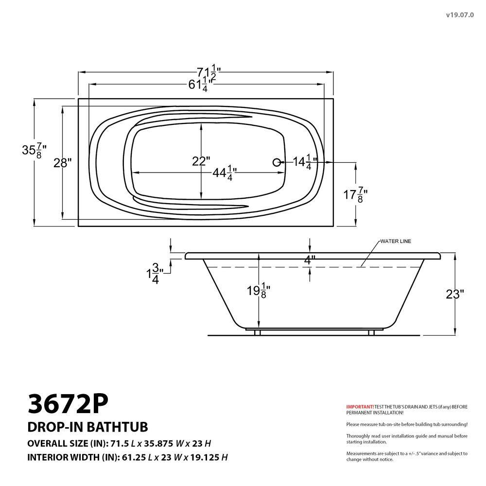 Universal Tubs Tiger's Eye 6 ft. Rectangular Drop-in Whirlpool and Air Bath Tub in White HD3672PDL