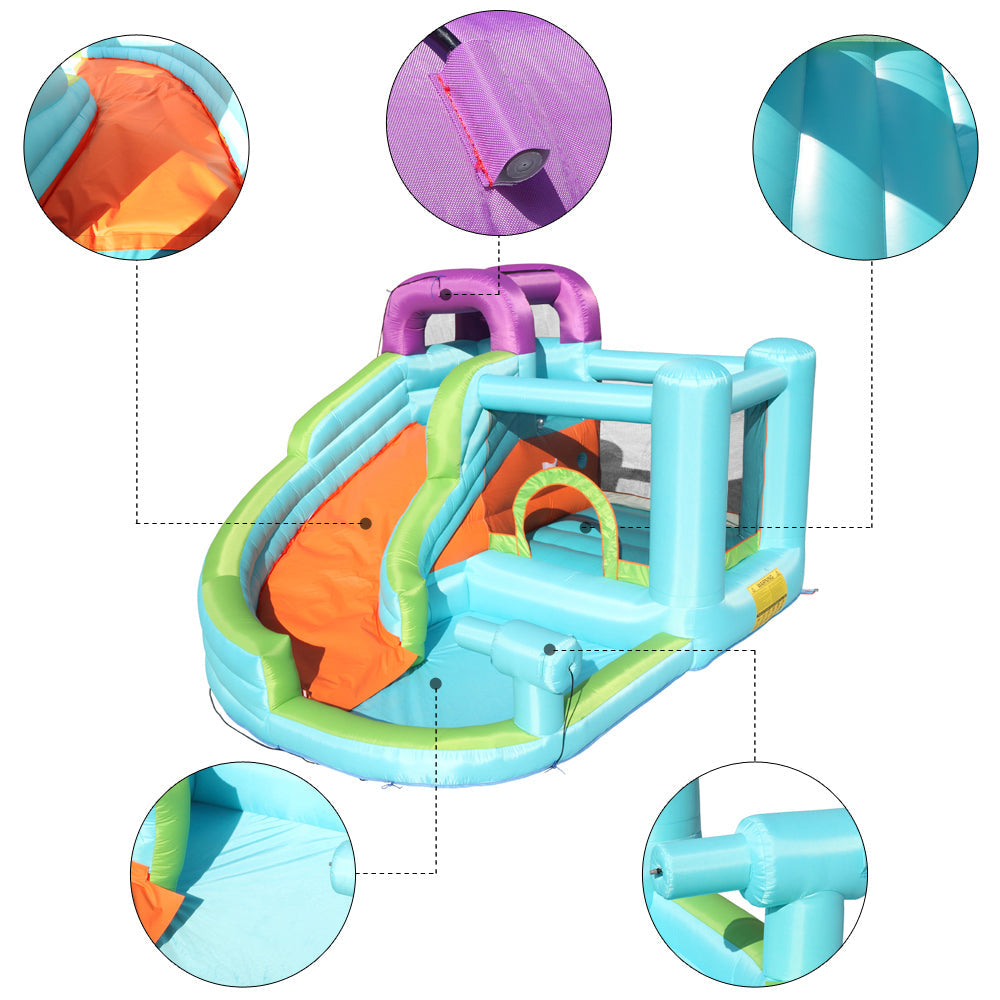 New Inflatable Bounce Room, Slide with Pool Area, Climbing Wall, Large Jumping Area, 420D Oxford Cloth PVC Without Fan - Blue