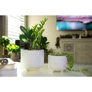 Flora Bunda 6 in. and 4.75 in. Matte White Evil Eye Ceramic Plant Pot with Legs (Set of 2) CT1423E2-MTWH