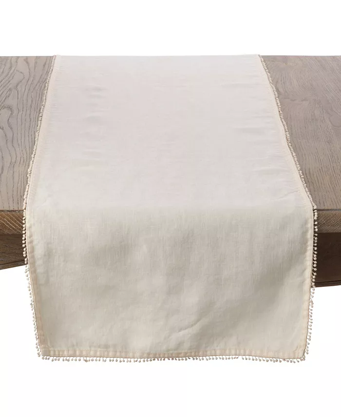 Saro Lifestyle Pom Pom Design Linen Dining Room Table Runner