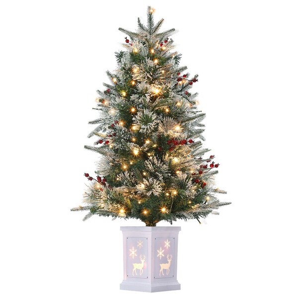 3 Ft Artificial Christmas Trees with Lighting Elk/ Snowman Base