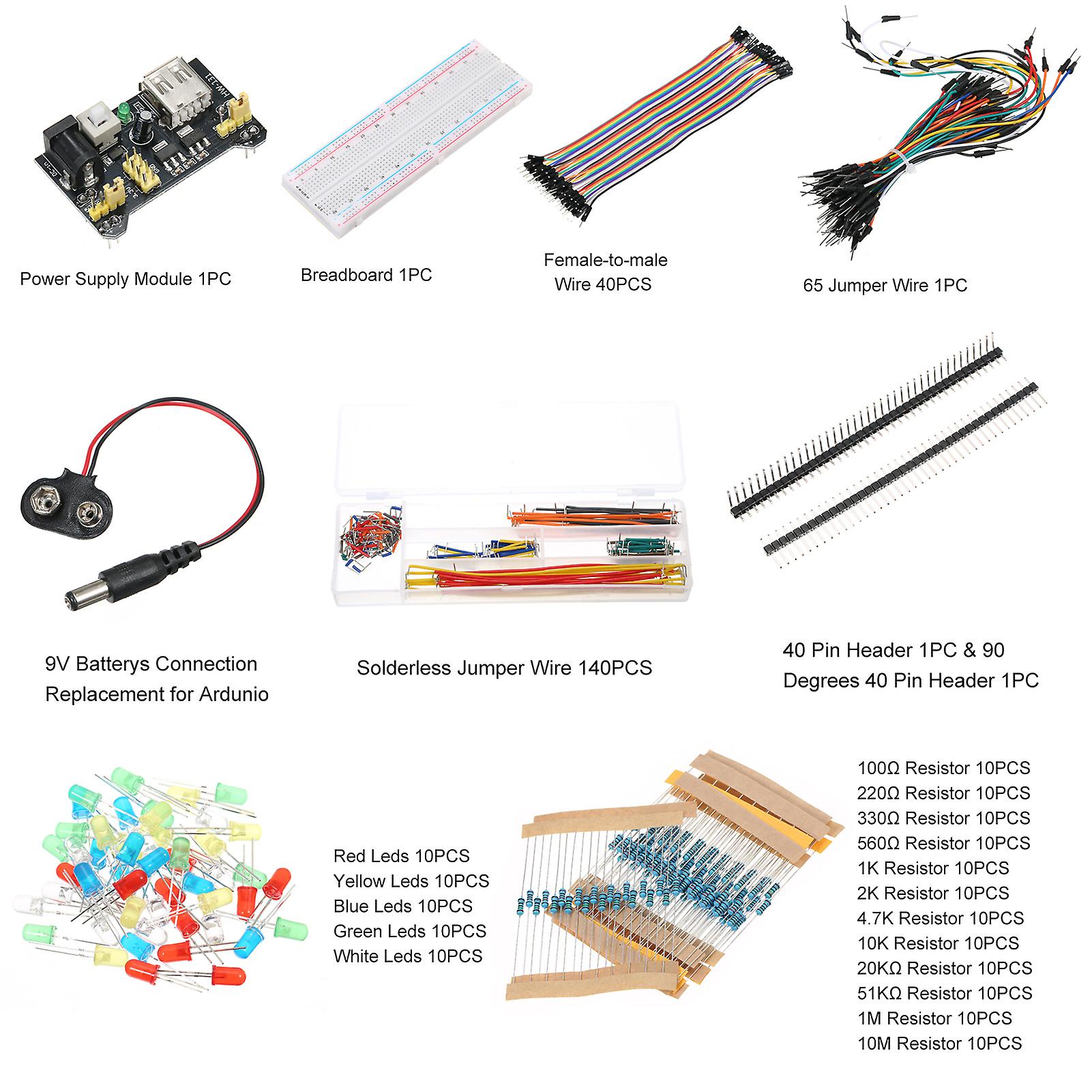 Electronics Fun Kit With 830 Holes Breadboard Jumper Wires Resistor Capacitor Leds Potentiometer Replacement For Arduino No.272327