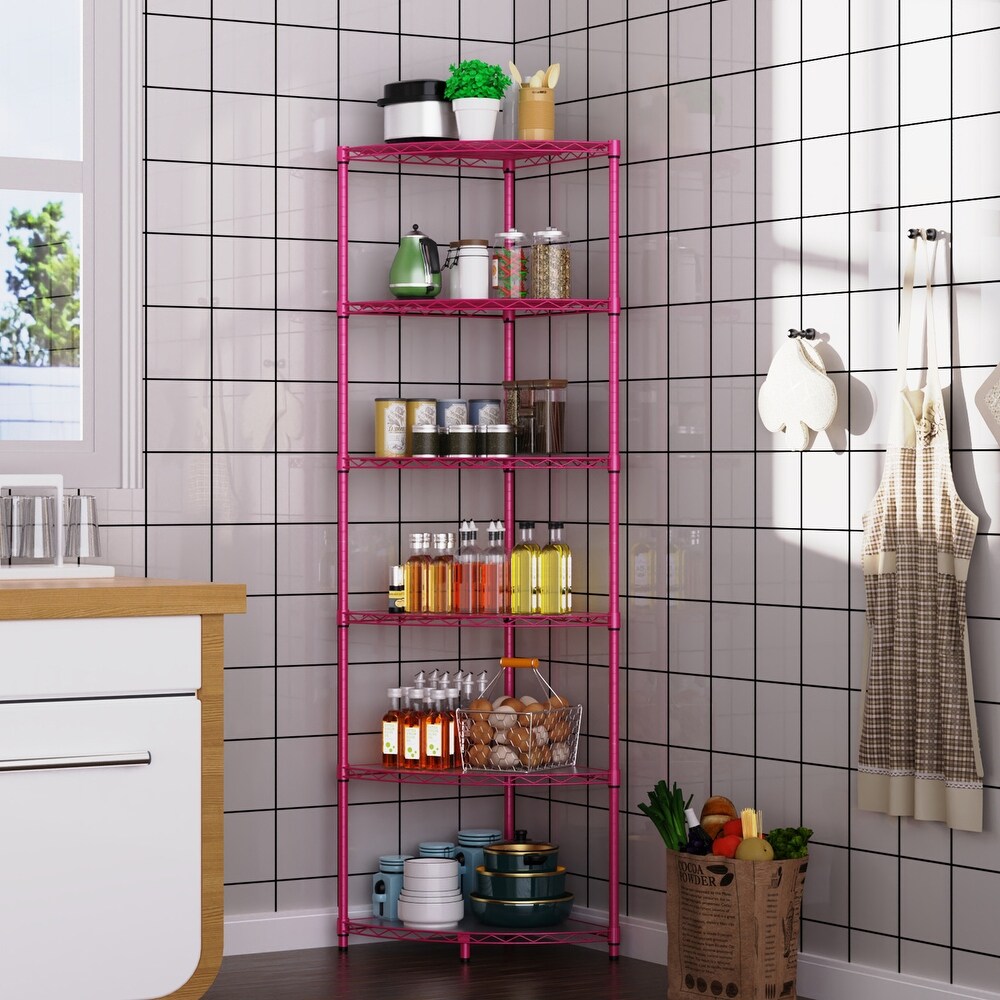 Pink Open Storage Rack 6 tier Corner Display Cabinet Plant Stand