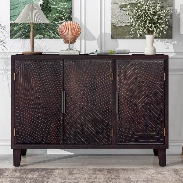 Accent Storage Sideboard with Antique Pattern Doors， Classic Wooden Console Cabinet for Hallway， Entryway， Living Room， Bedroom