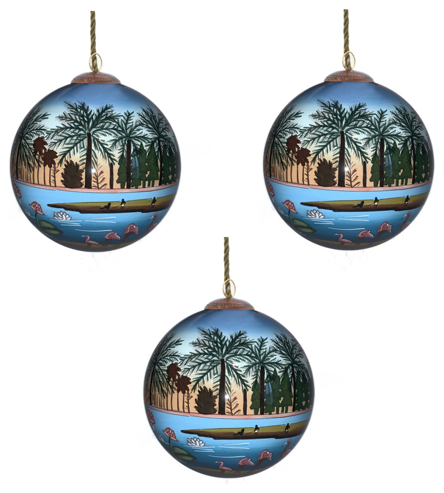 The Flamingoes Glass Ornament Collection  Set of 3   Tropical   Christmas Ornaments   by overstockArt  Houzz