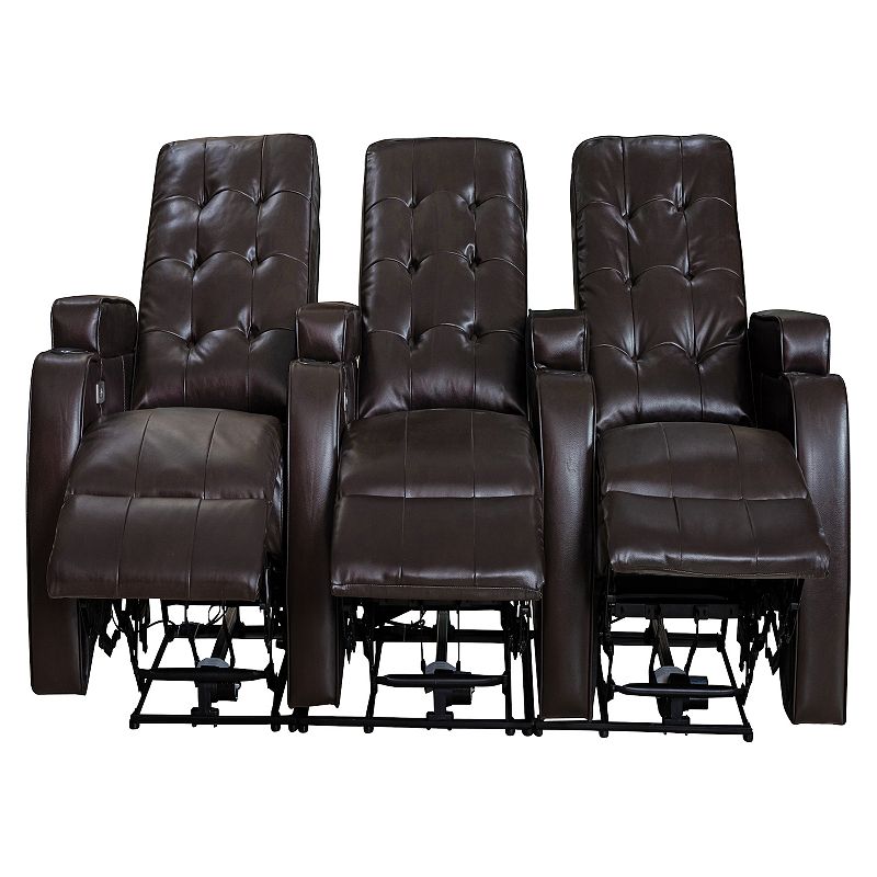 FC Design Faux Air Leather Cinema Home Theater Seating 3-Seat Power Sofa Recliner with Cup Holders and USB Port