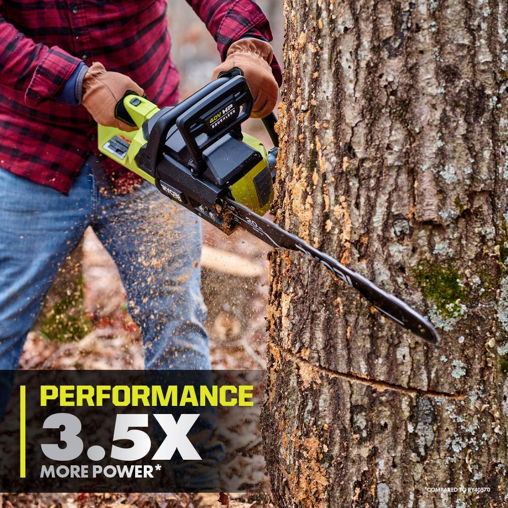 RYOBI 40V HP Brushless 20 in. Battery Chainsaw with 8.0 Ah Battery and Rapid Charger RY405110