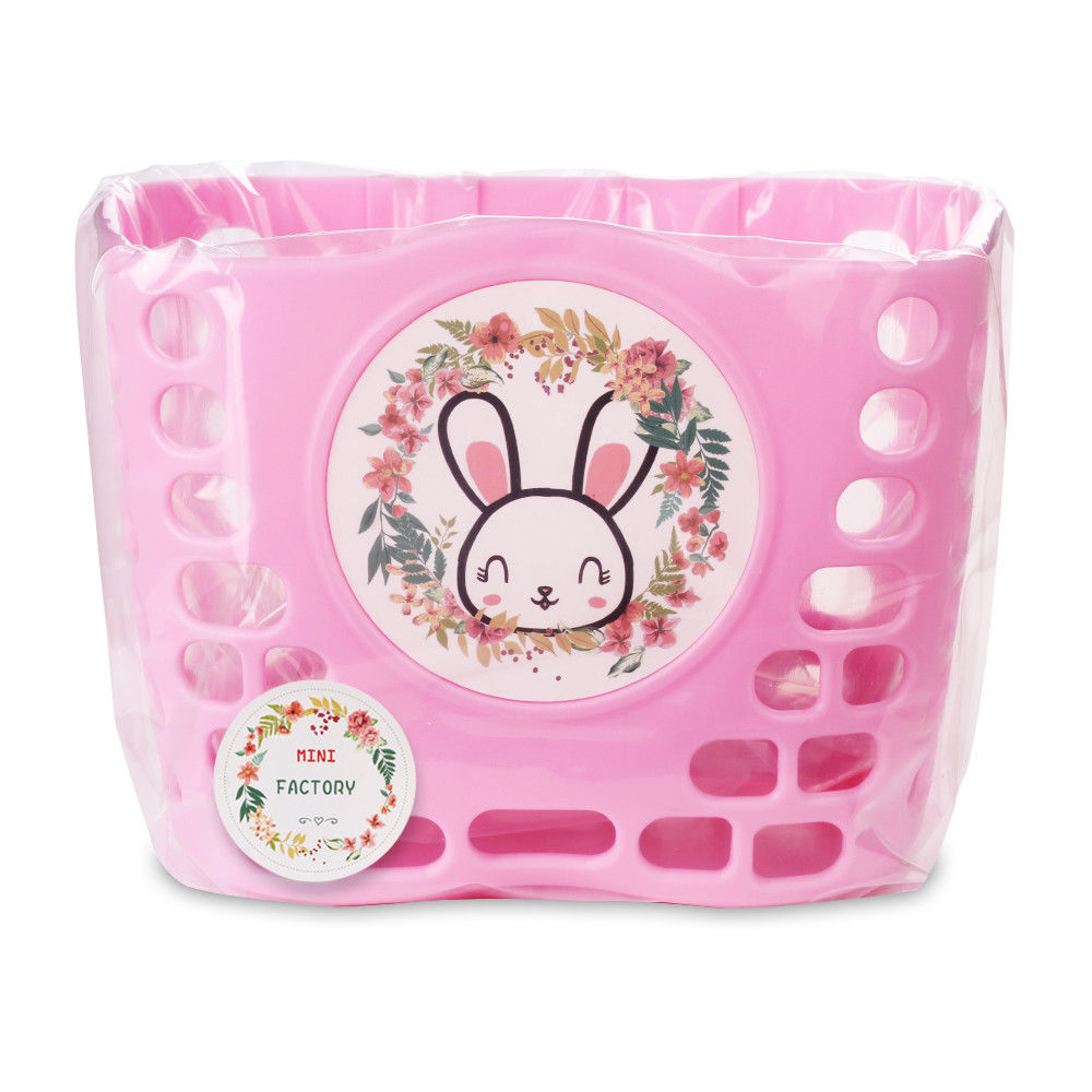 Bike Basket for Kid Girls， MINI-FACTORY Cute Cartoon Pink Rabbit Pattern Bicycle Handlebar Basket for Girls