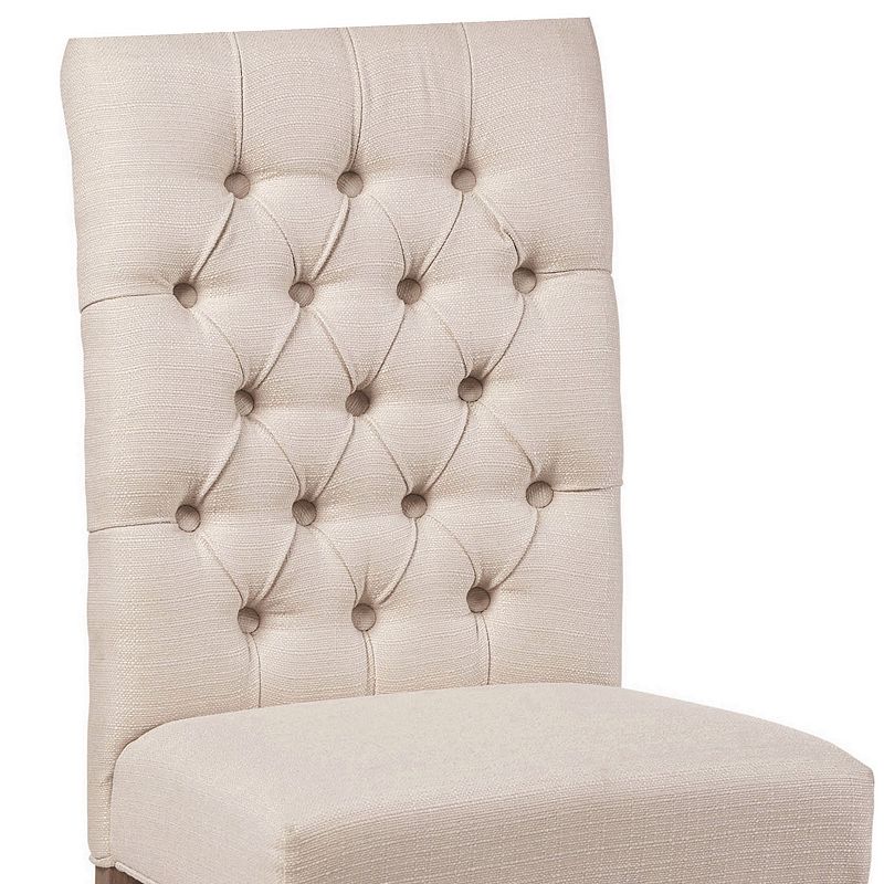 Fabric Dining Chair with Button Tufted Back， Set of 2， Beige