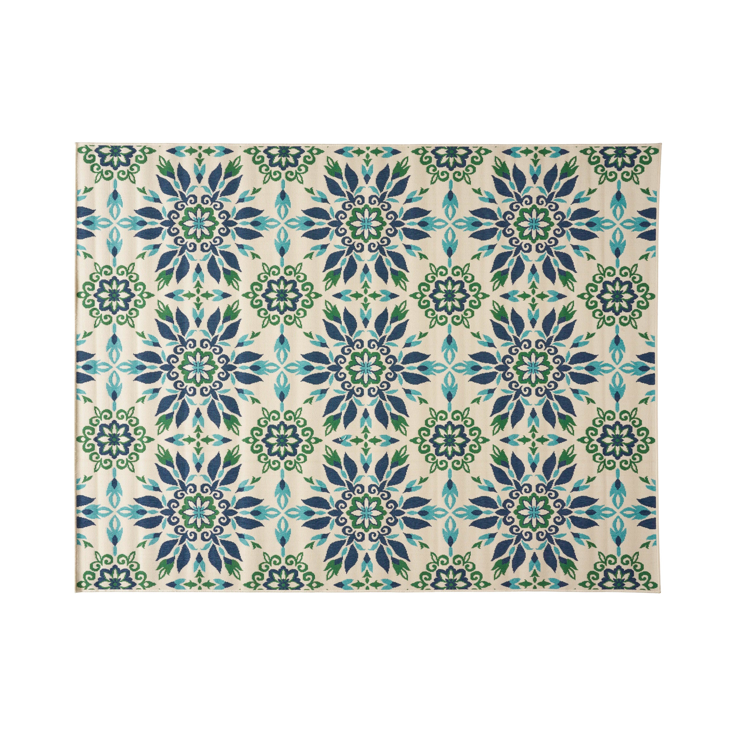 Phoebe Outdoor Medallion Area Rug, Ivory and Blue