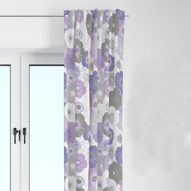 Bacati Watercolor Floral Purple Gray Cotton Printed Single Window Curtain Panel