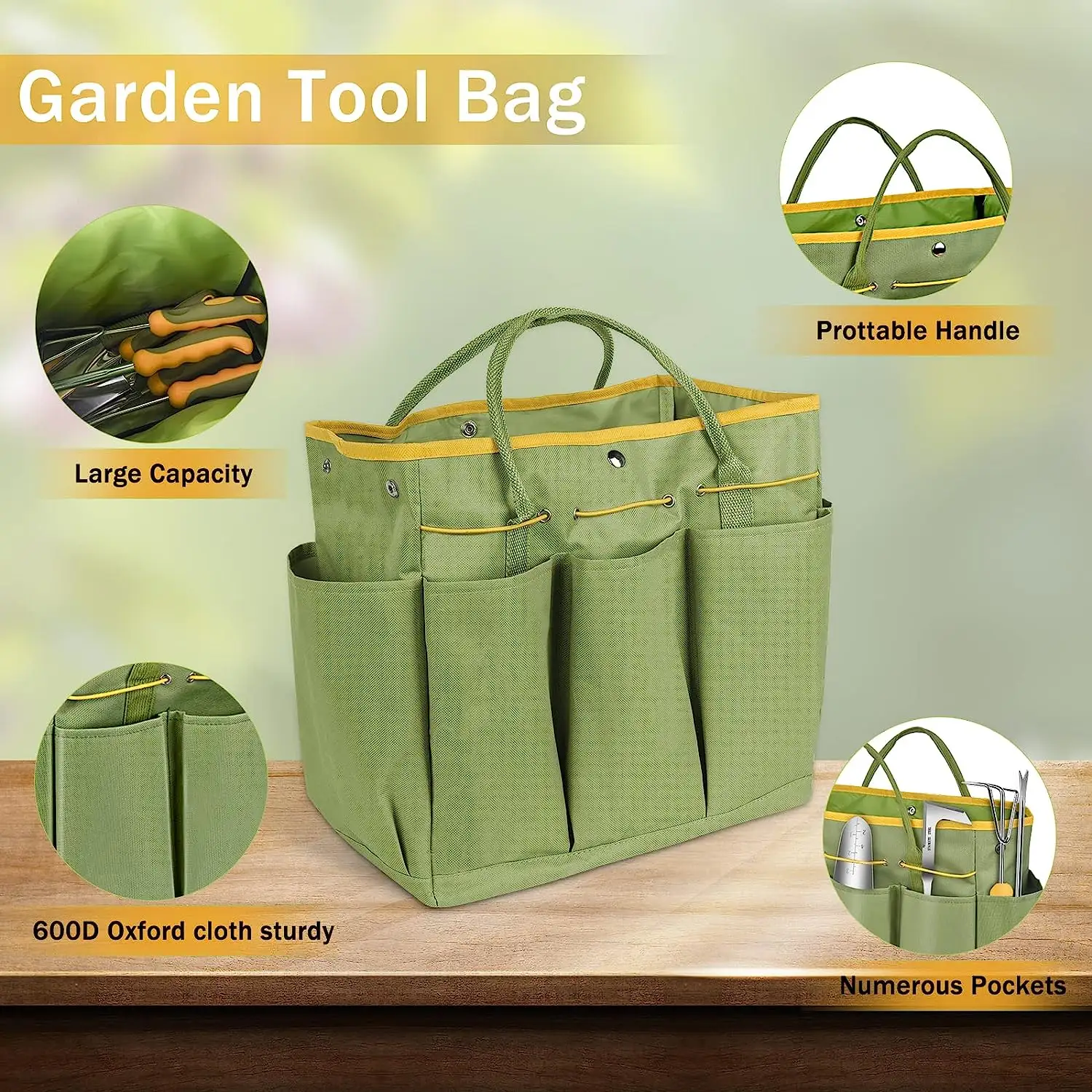 Garden Tool Set 9 Piece Stainless Steel Heavy Duty Green Gardening Hand Tools with Ergonomic Handle And Durable Garden Tool Bag