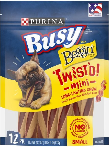 Busy Bone with Beggin' Twist'd! Long-Lasting with Real Bacon Mini Dog Treats