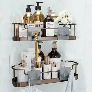 Dracelo 2 Pack Bronze Adhesive Bathroom Corner Shower Storage Rack Self with 4 Hooks B09WHZN53R