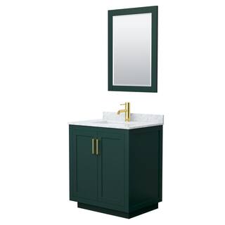 Wyndham Collection Miranda 30 in. W x 22 in. D x 33.75 in. H Single Sink Bath Vanity in Green with White Carrara Marble Top and Mirror WCF292930SGDCMUNSM24