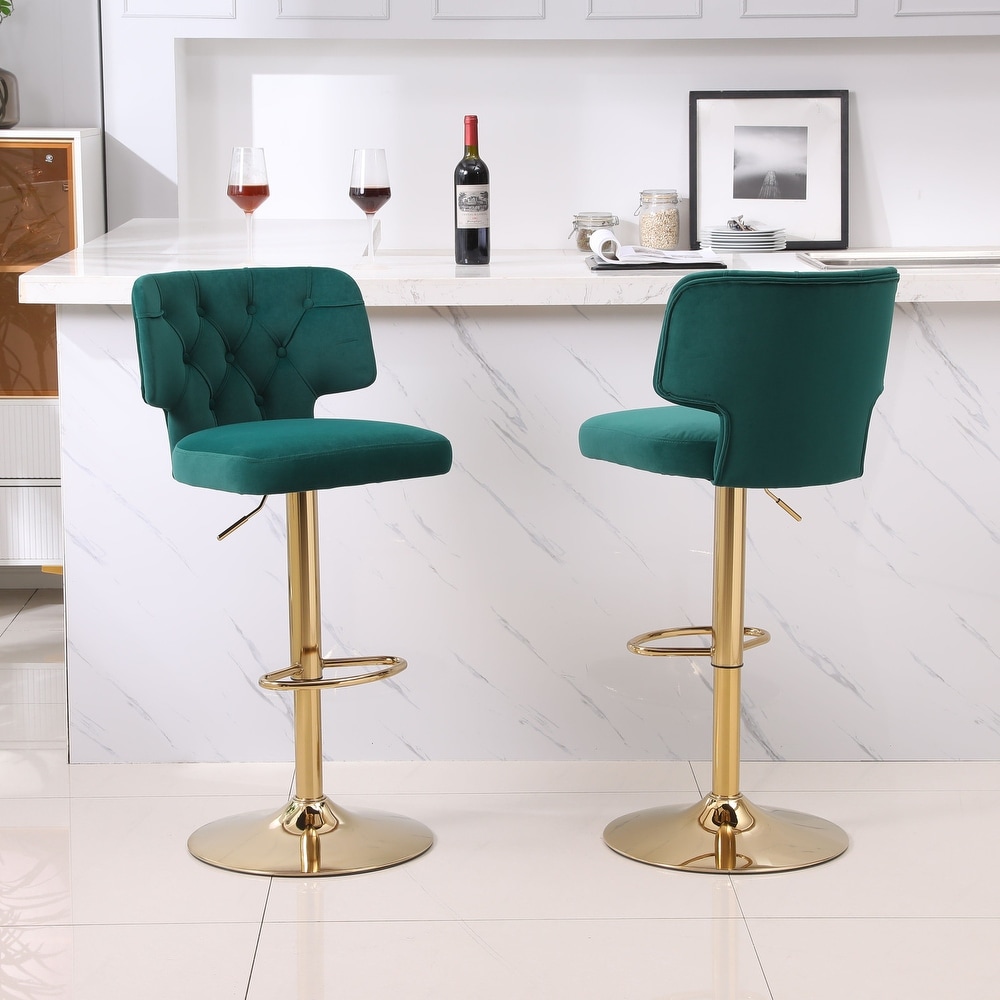 Swivel Velvet Bar Stool Counter Height Bar Chairs Adjustable Tufted Stool with Back and Footrest (Set of 2)