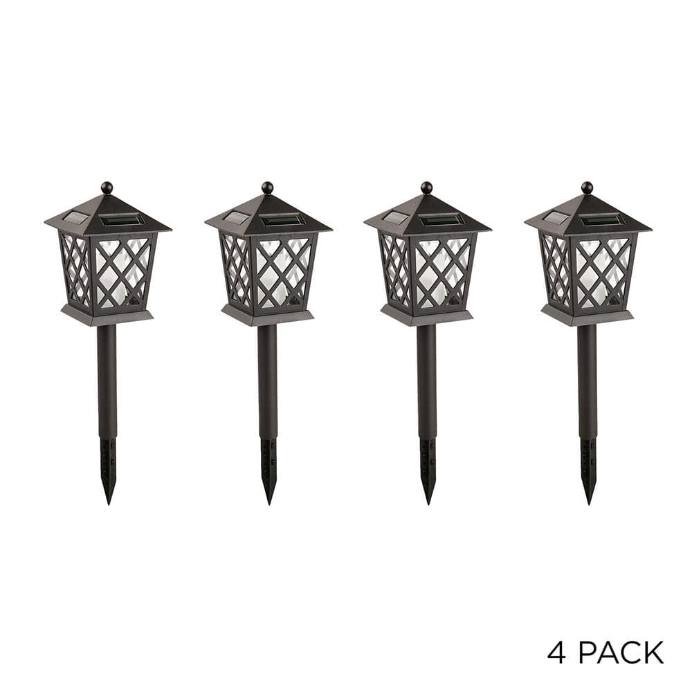 Alpine Corporation 16 in. Tall Outdoor Solar Powered Black LED Path Light Stakes (Set of 4) SCC338SLR-4