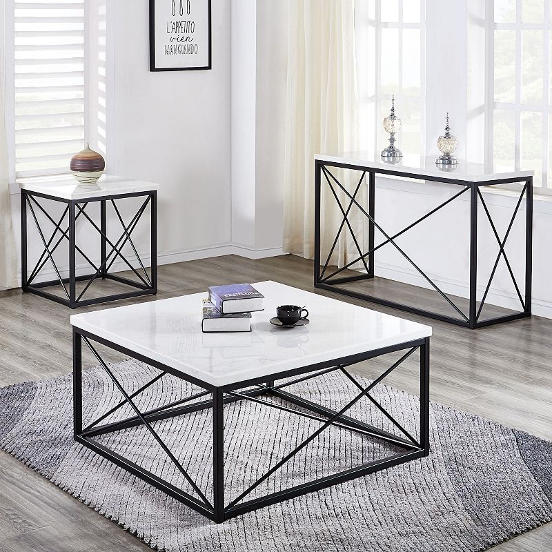 Steve Silver Co. Skyler White Marble-Top Rectangle Sofa Table