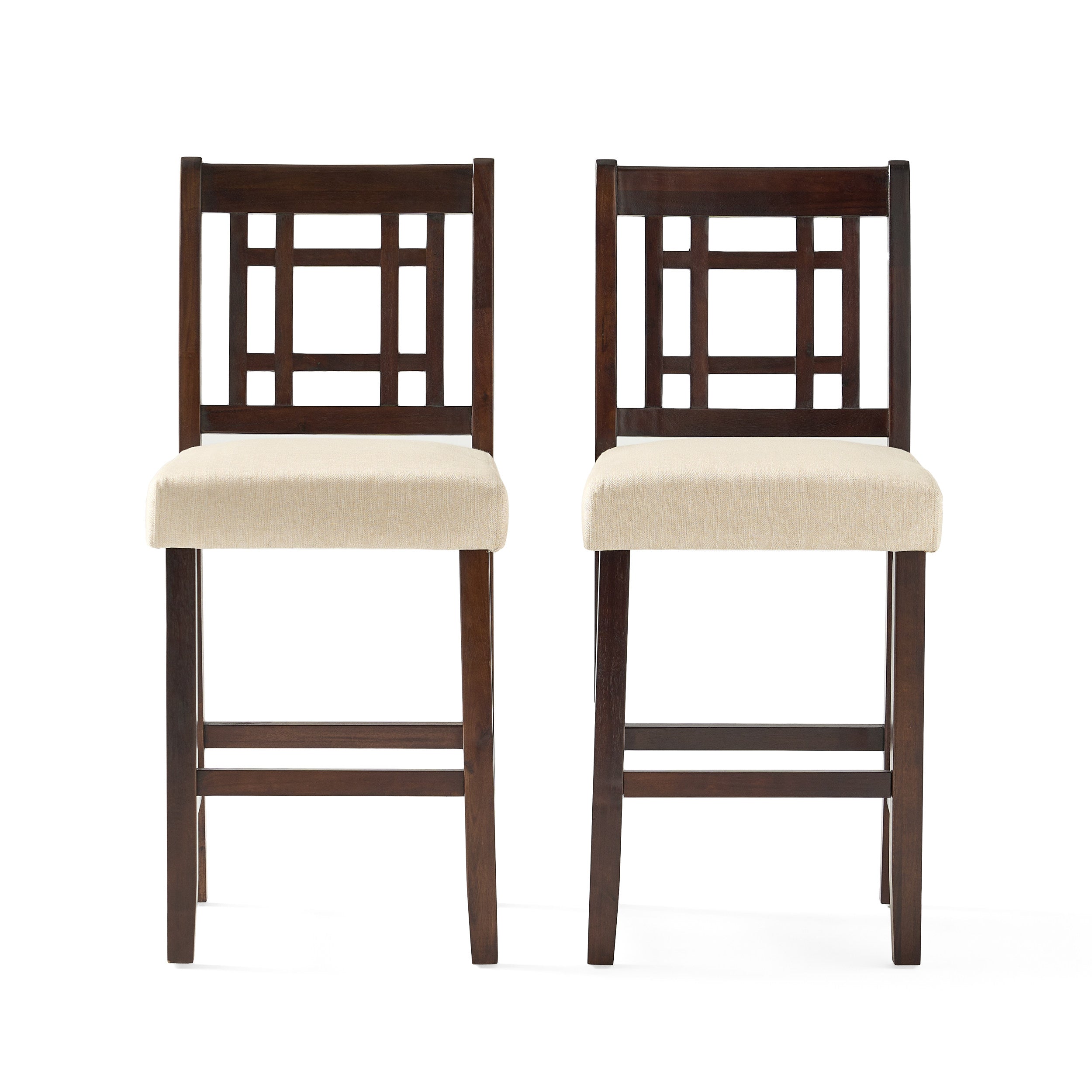 Etodens 26-Inch Brown Mahogany Acacia Counterstool with Beige Cushion (Set of 2)