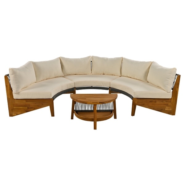 Patio Furniture Sets Moonshape Sectional Sofa Set Beige Seat Conversation Set with Coffee Table Outdoor Camping Chairs Sofa