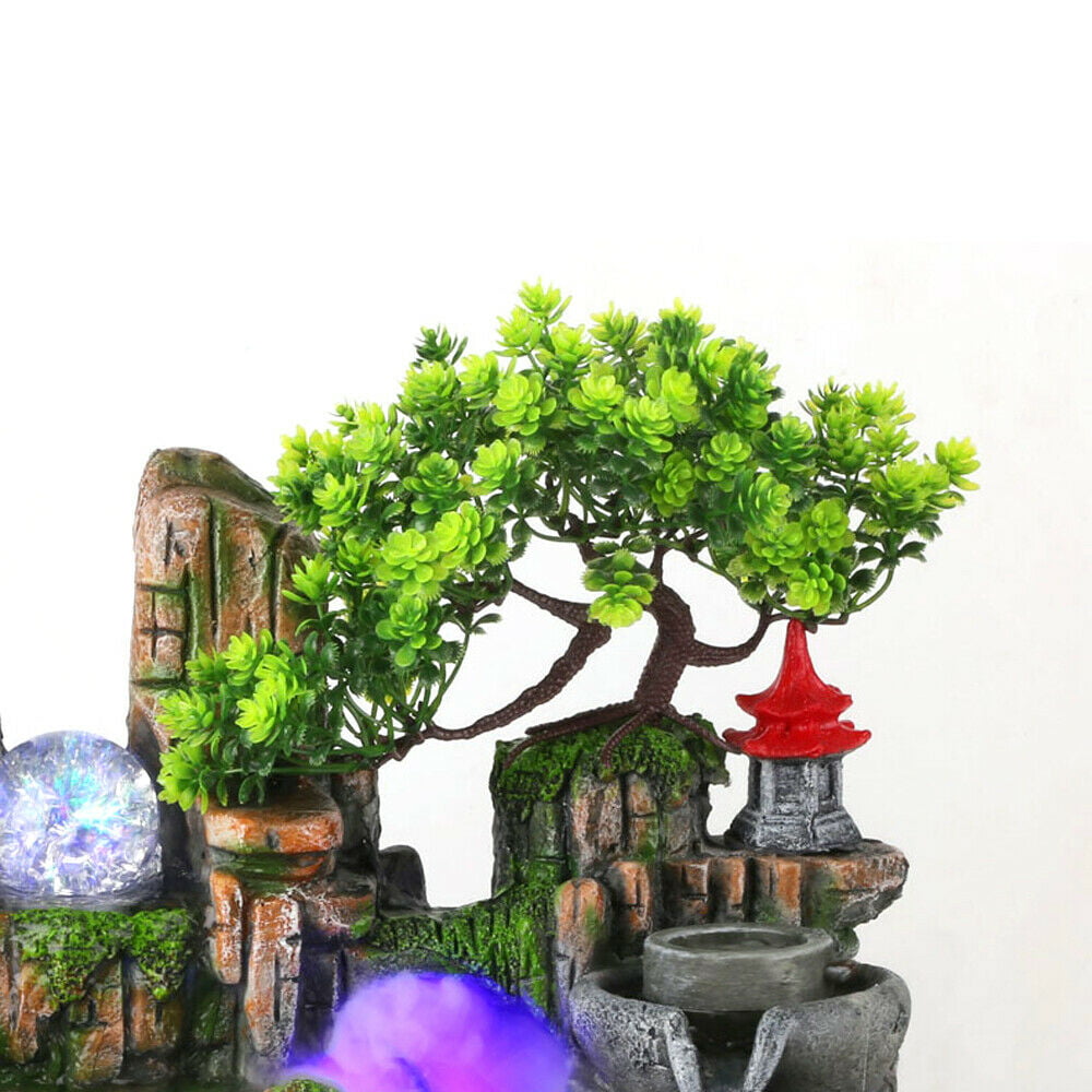 Wuzstar Rockery Fountain Waterfall，Tabletop Atomizing Humidifier Rockery Plants Bonsai with LED Lamp for Indoor Office